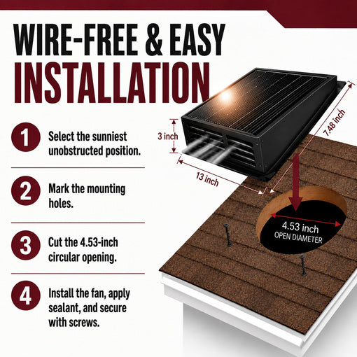 25W Solar Powered Exhaust Fan with 430 CFM High Airflow Ventilation
