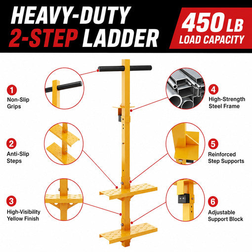 Heavy-Duty Flatbed Trailer 2-Step Anti-Slip Ladder