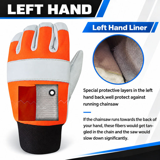 Chainsaw Gloves Saw Protection on Left Hand Back