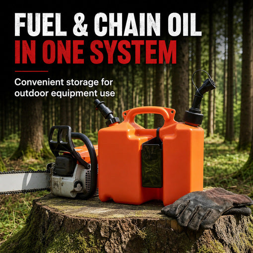 Portable Dual-Chamber Chainsaw Fuel and Bar Oil Container