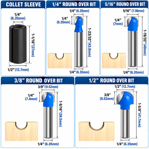 8PCS Core Box Router Bit Set