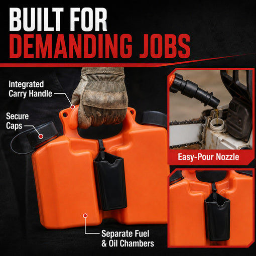 Portable Dual-Chamber Chainsaw Fuel and Bar Oil Container
