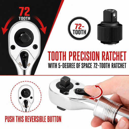 Extendable 1/2" and 3/8" Dual Drive Ratchet Wrench