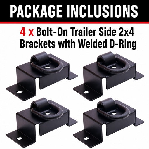 Bolt-On Trailer Side 2x4 Brackets with Welded D-Ring