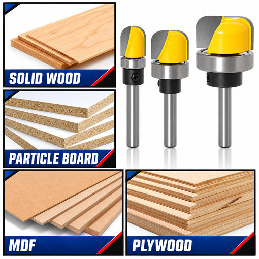 3PCS 1/4" Shank Bowl and Tray Template Router Bit Set