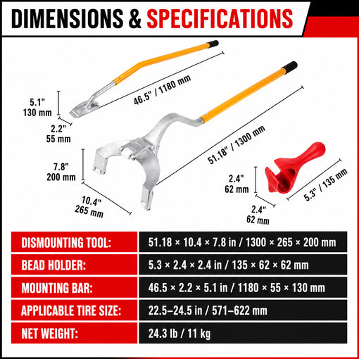 22.5" to 24.5" Semi Truck Tire Changing Tool Set