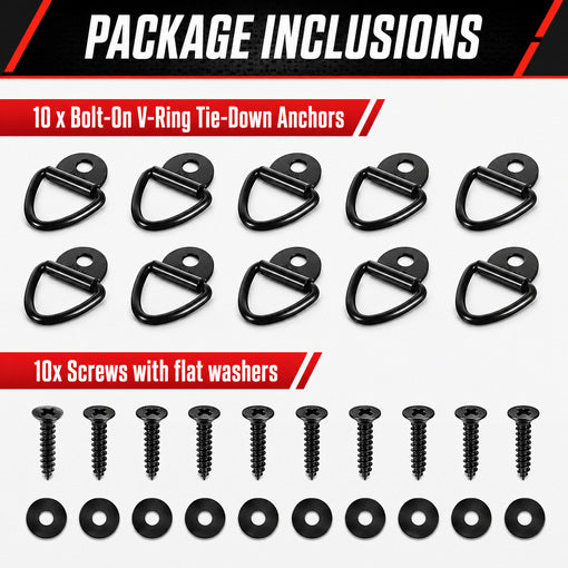 10-Pack Bolt-On Trailer V-Ring Tie-Down Anchors