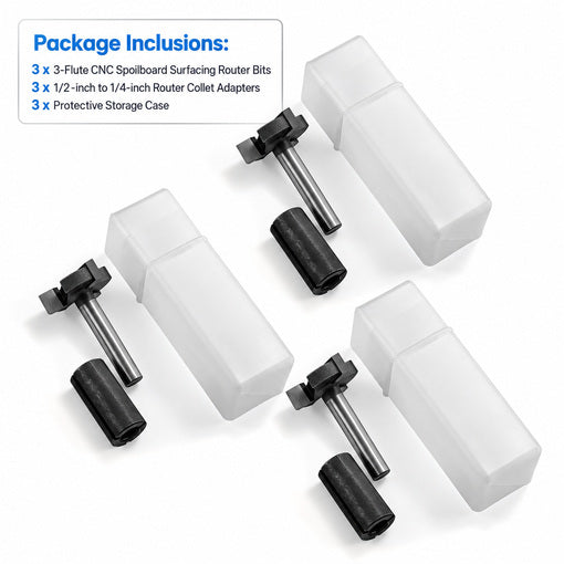 3PCS 3-Flute CNC Spoilboard Surfacing Router Bits