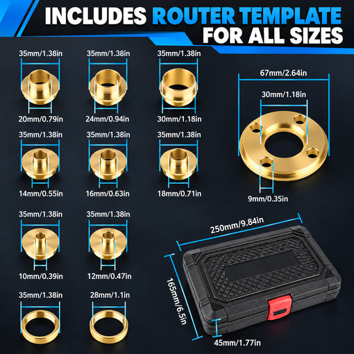 11PCS Brass Router Bushing Guide Set