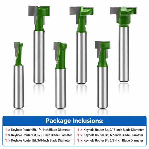 6PCS 1/4" Shank Router Keyhole Bit Set