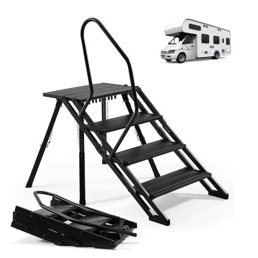4-Step Foldable RV Steps with Handrail