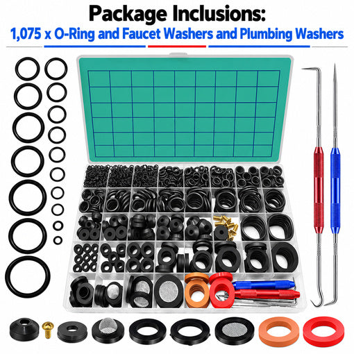1075 PCS O-Ring and Faucet Washers and Plumbing Washers Assortment Kit