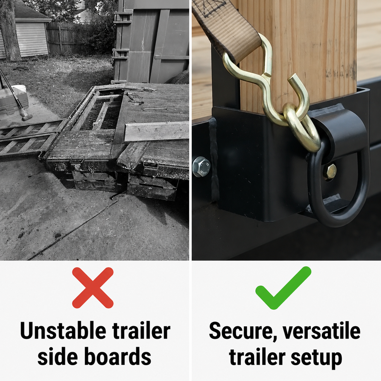 Bolt-On Trailer Side 2x4 Brackets with Welded D-Ring