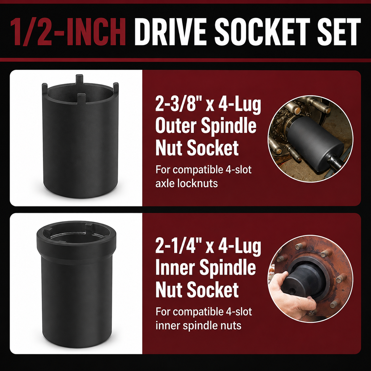 5-Piece Spindle Nut Socket Tool Kit