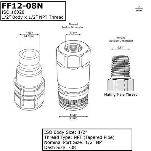 1/2" Hydraulic Quick Connect Tractor Couplings Set