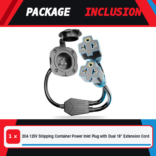 20A 125V Shipping Container Power Inlet Plug with Dual 18" Extension Cord