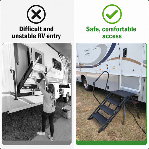 4-Step Foldable RV Steps with Handrail