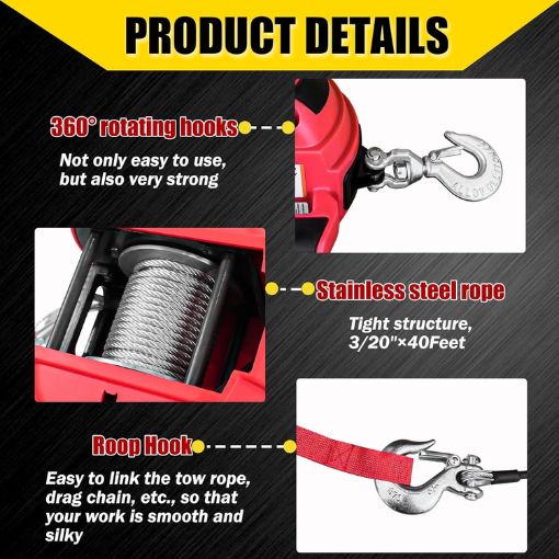 1000lbs Portable Drill Winch with Lift Sling & Tie Down Straps