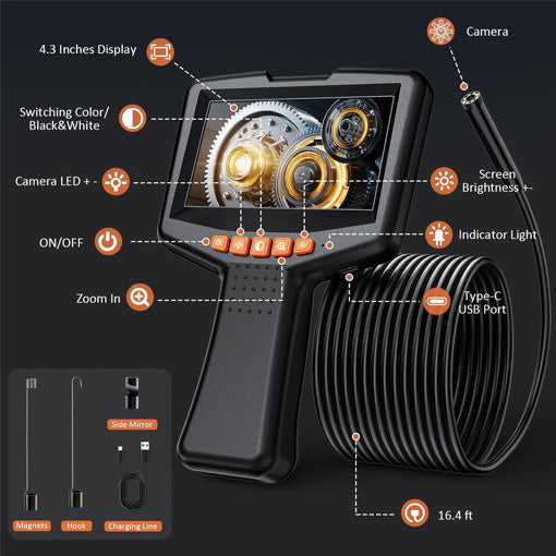 4.3" Dual-Lens Inspection Borescope Camera