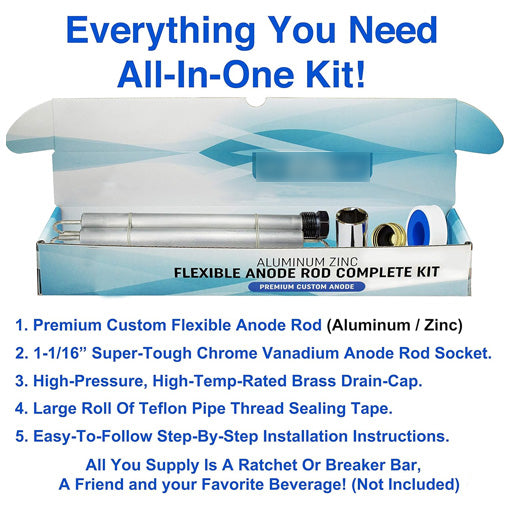 Aluminum Zinc Anode Rod Plus Removal/Installation Complete Kit