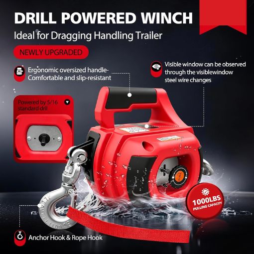 Drill-Powered Portable Winch 1000 LBS