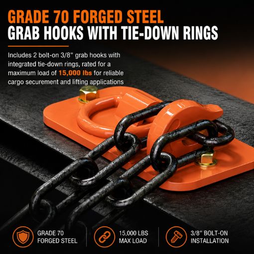 2-Pack 3/8" Tractor Bucket Hooks with Tie Down Ring