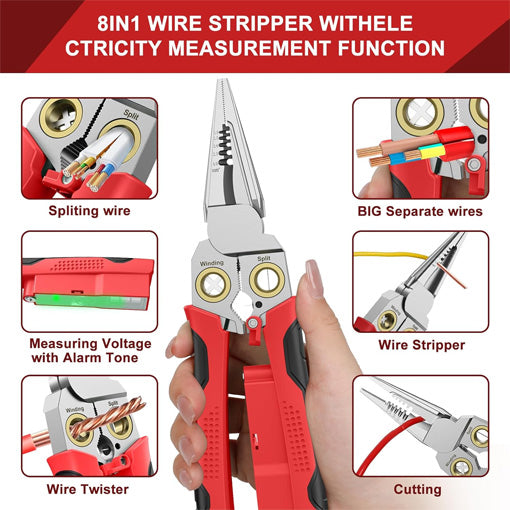 8-in-1 Wire Stripper Cutter with AC Voltage Detector