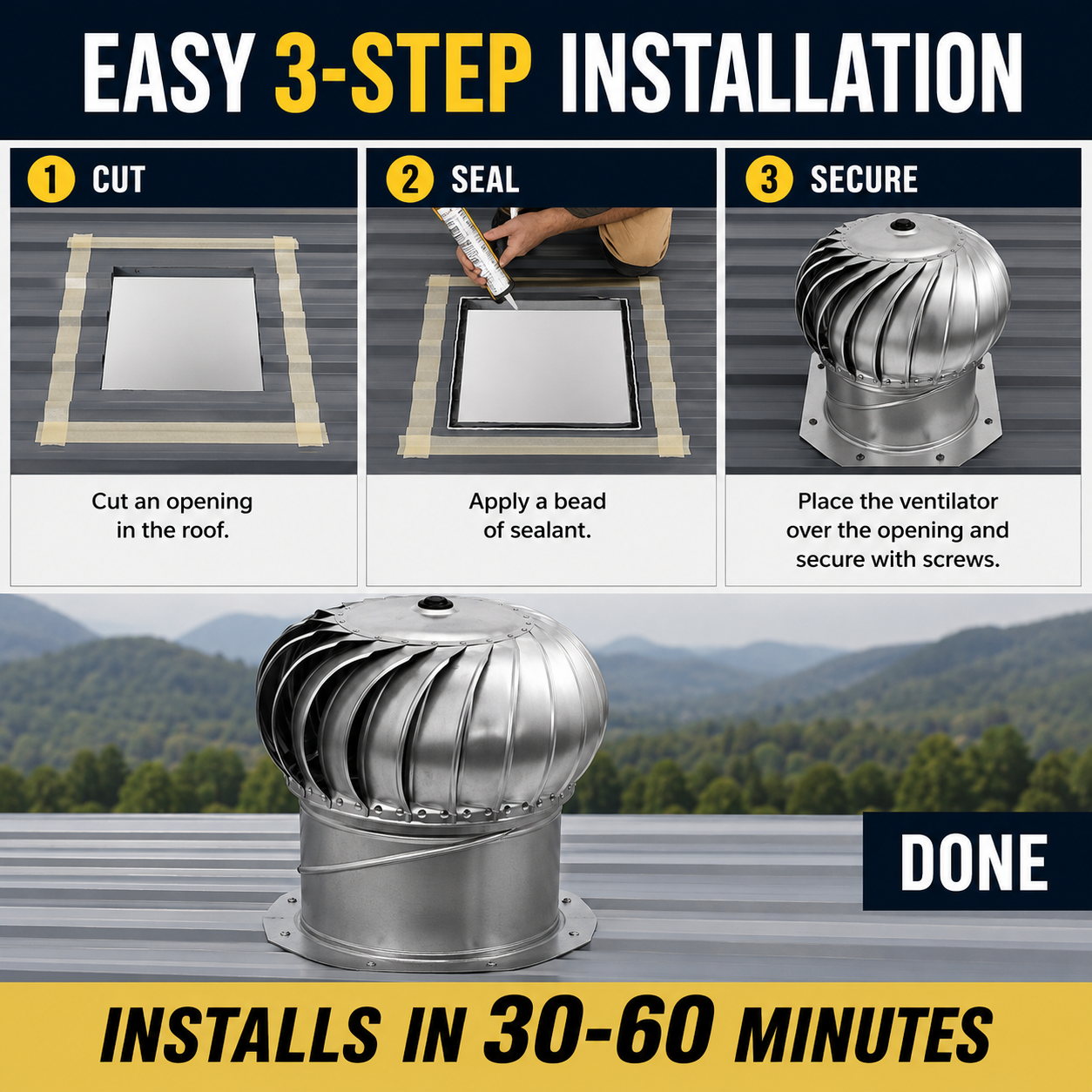 12-Inch Shipping Container Wind Ventilation Roof Turbine