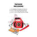 1000lbs Portable Drill Winch with Lift Sling & Tie Down Straps