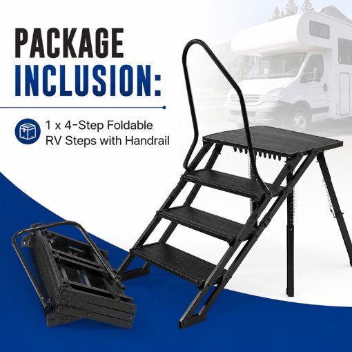 4-Step Foldable RV Steps with Handrail