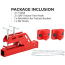 Clamp-On Trailer Hitch Receiver with Chain 3/8" Tractor Bucket Grab Hook