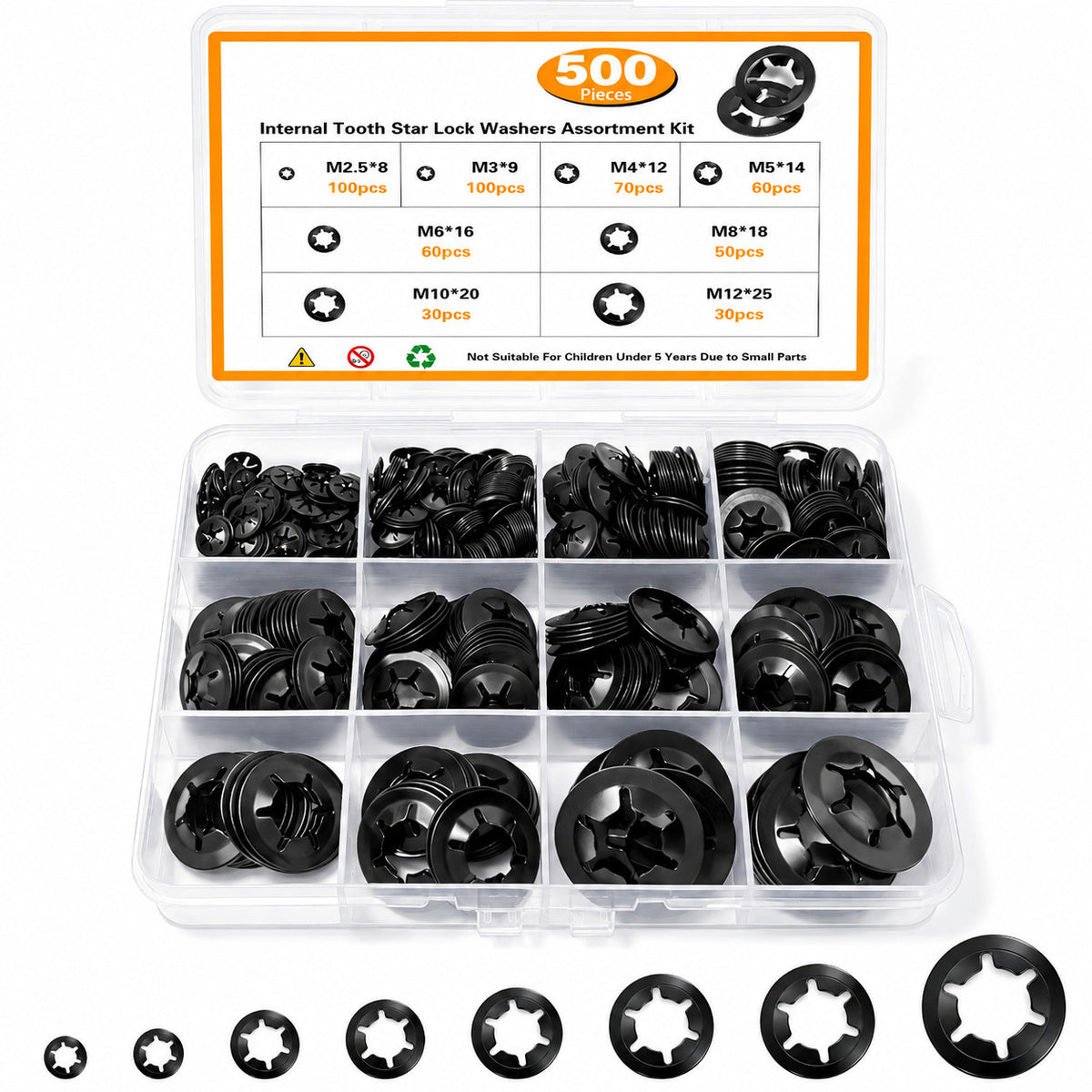 500PCS Internal Tooth Star Lock Washers Assortment Kit