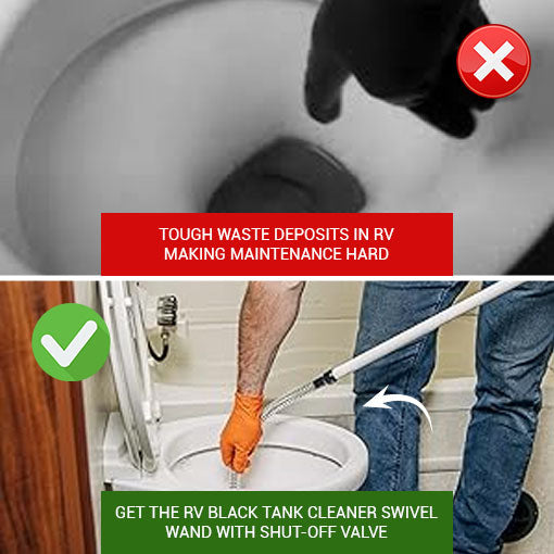 RV Black Tank Cleaner Swivel Wand with Shut-Off Valve