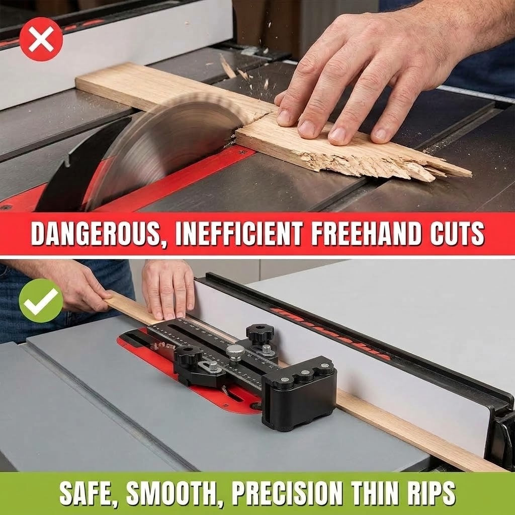 Universal 3-Roller Thin Rip Jig Table Saw Jig Guide