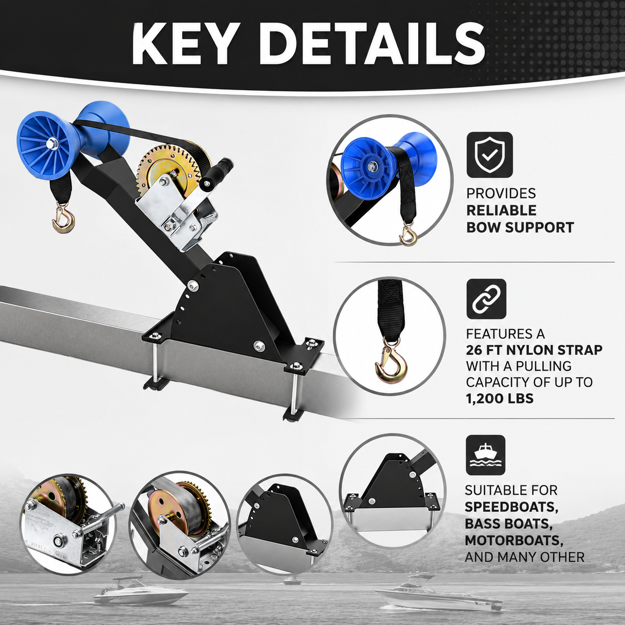 Adjustable Boat Winch Stand with Roller