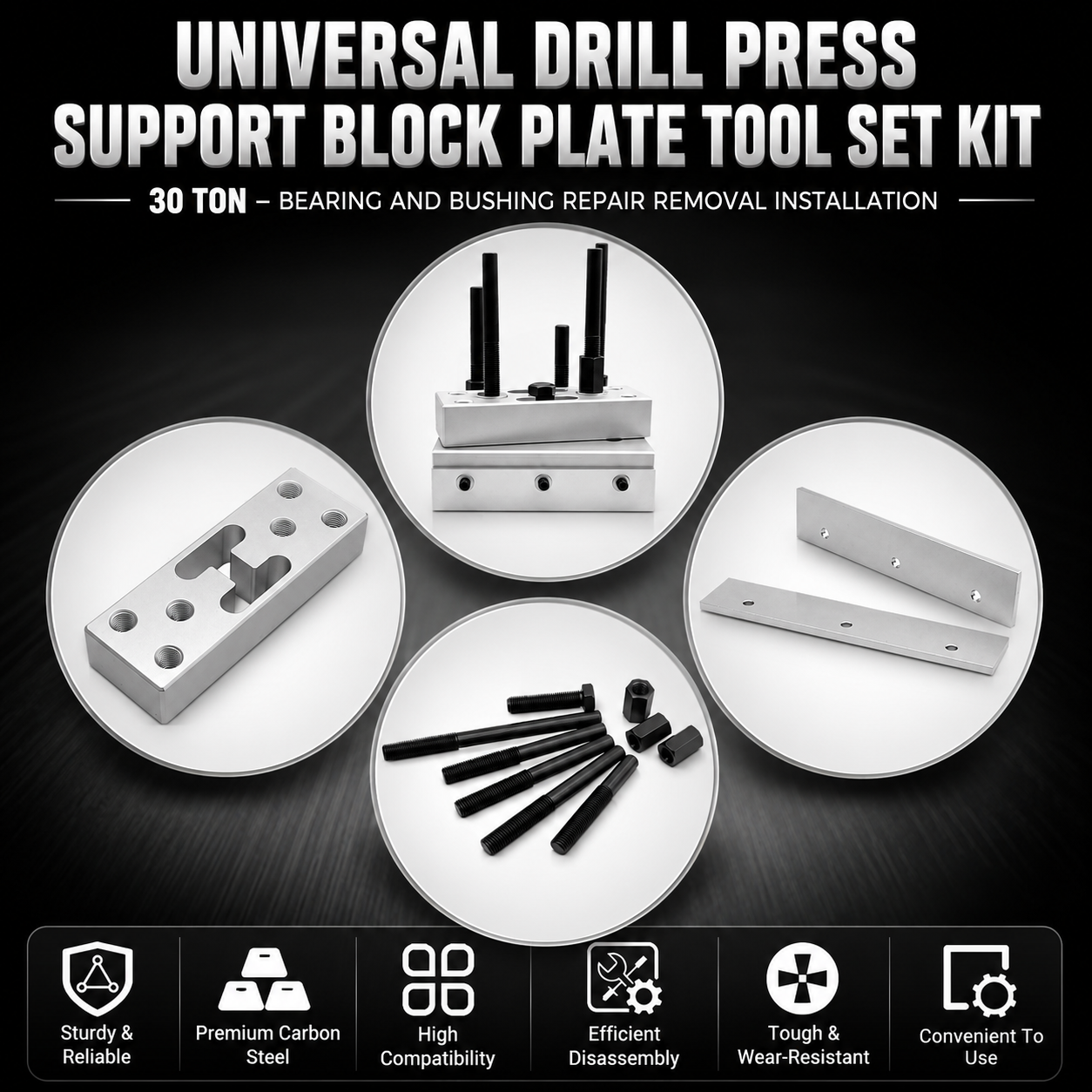 Bearing and Bushing Drill Press Support Block Plate Tool Set