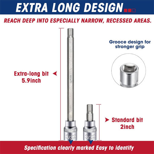 Extra Long Allen Hex Bit Socket Set