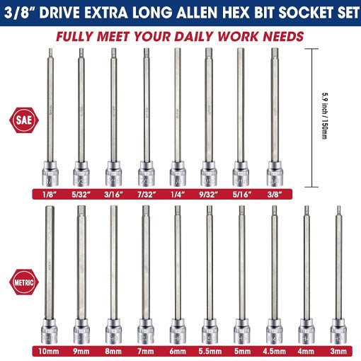 Extra Long Allen Hex Bit Socket Set