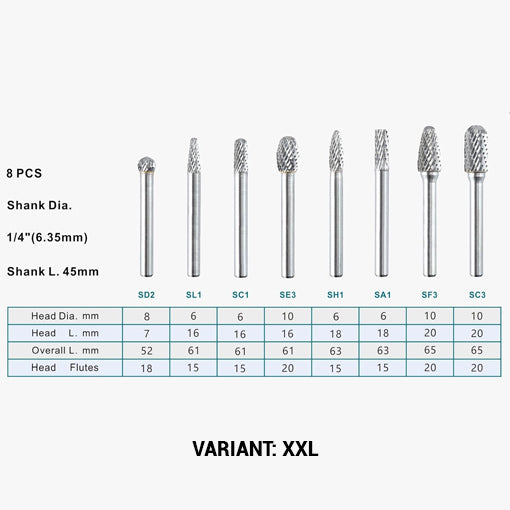 1/4" Metal Carbide Burr Set