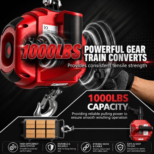 Drill-Powered Portable Winch with Steel Wire Rope