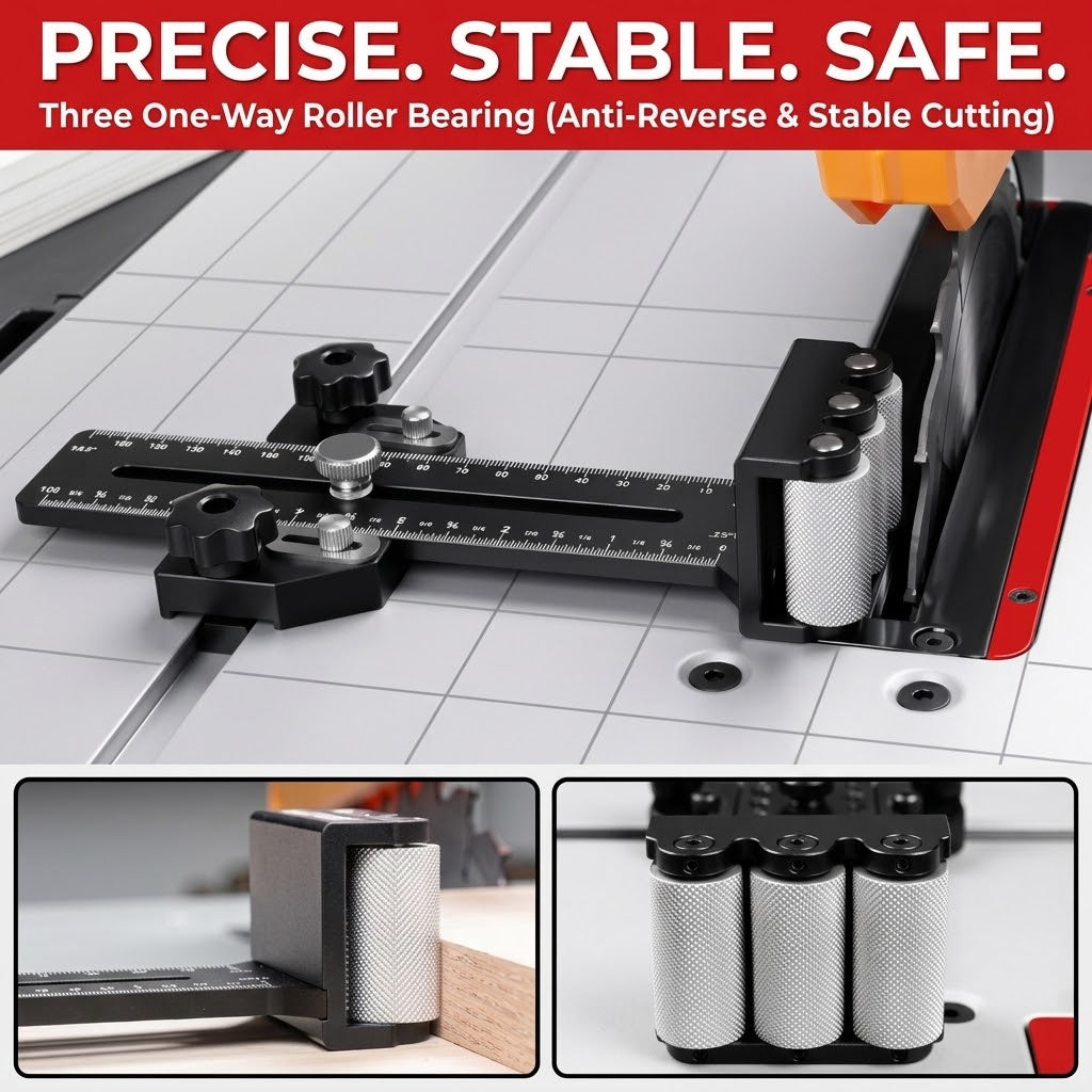 Universal 3-Roller Thin Rip Jig Table Saw Jig Guide