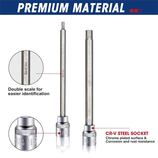 Extra Long Allen Hex Bit Socket Set