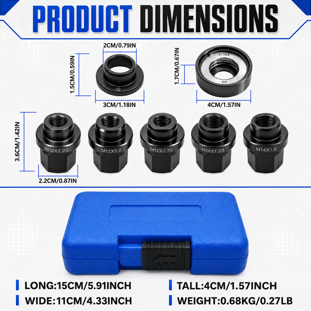 Universal Wheel Stud Installer Tool Set with Bearing Nut
