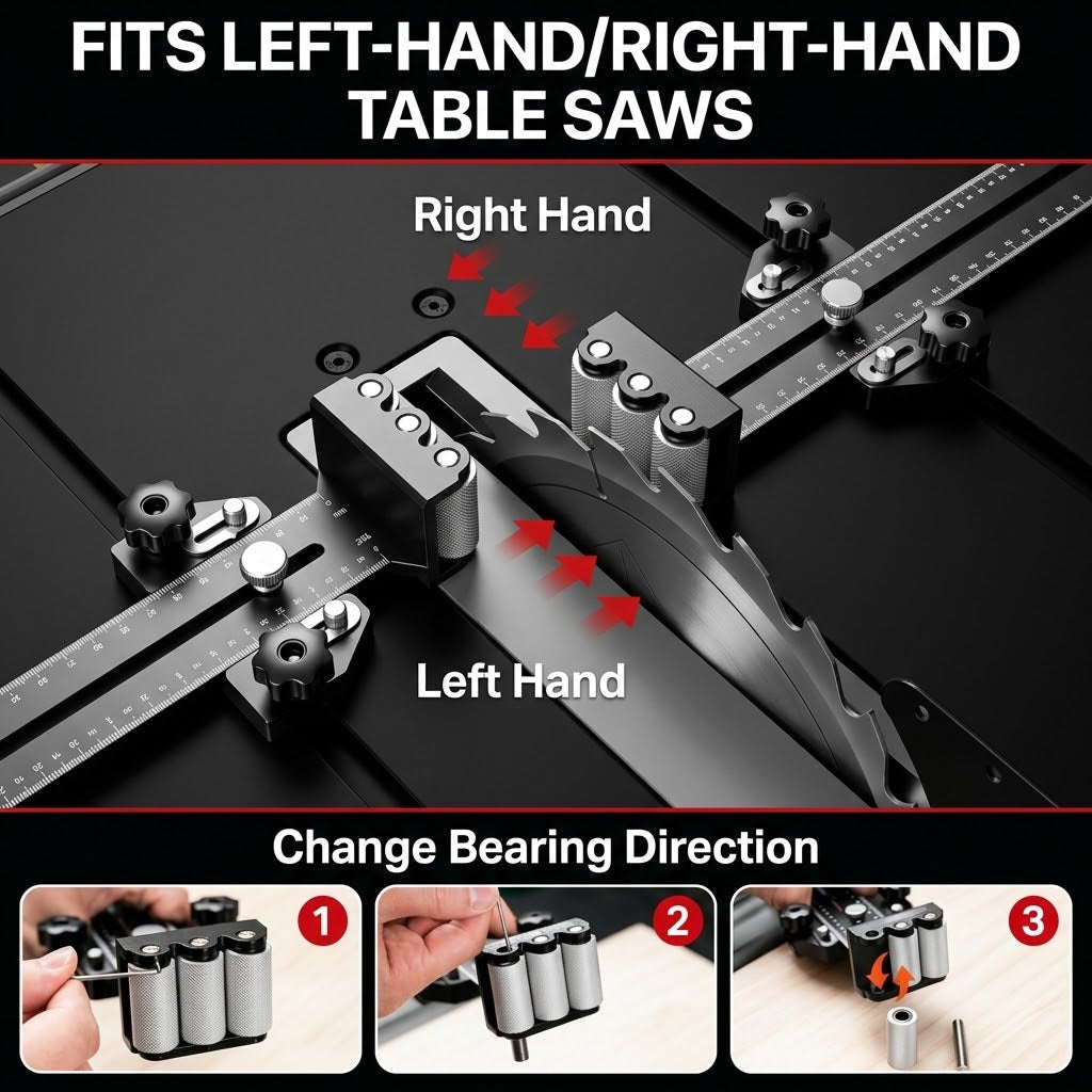 Universal 3-Roller Thin Rip Jig Table Saw Jig Guide