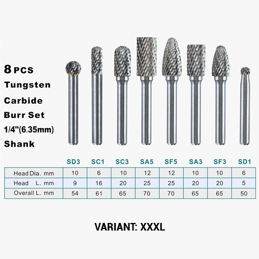 1/4" Metal Carbide Burr Set