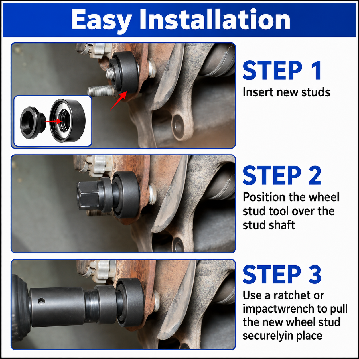Universal Wheel Stud Installer Tool Set with Bearing Nut