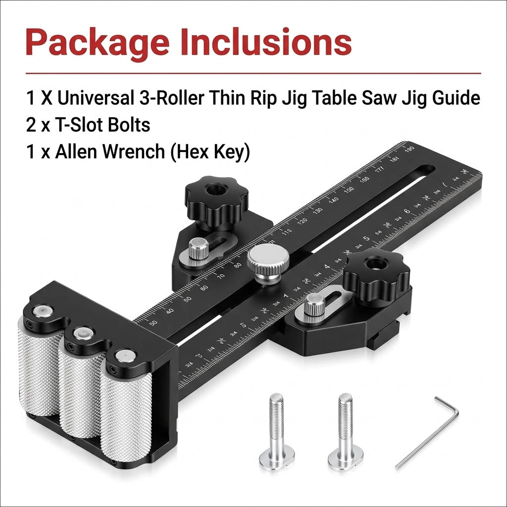 Universal 3-Roller Thin Rip Jig Table Saw Jig Guide