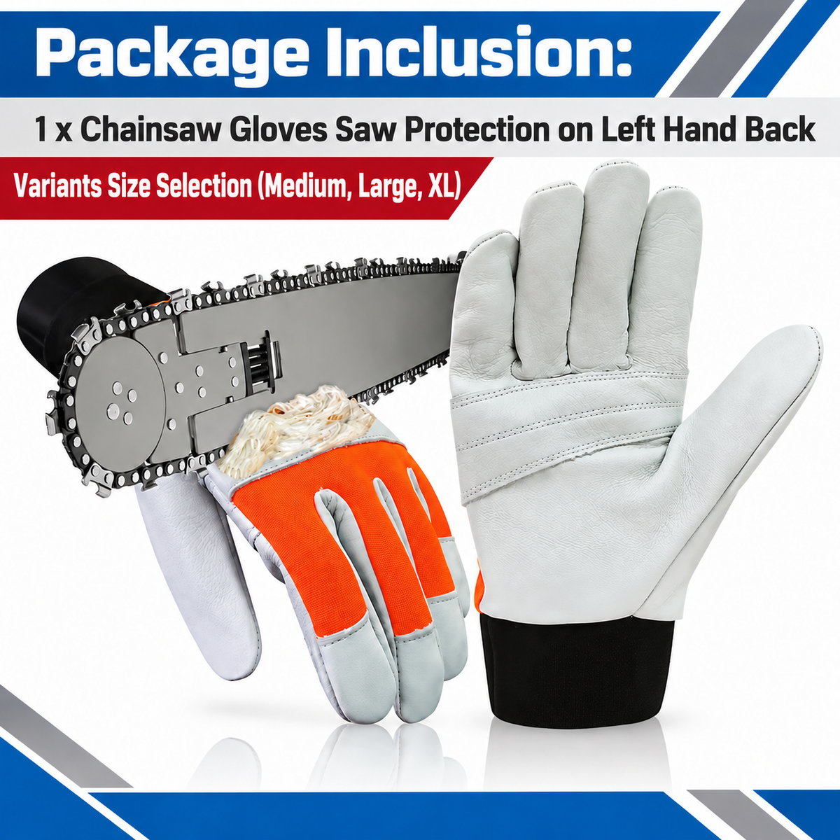 Chainsaw Gloves Saw Protection on Left Hand Back