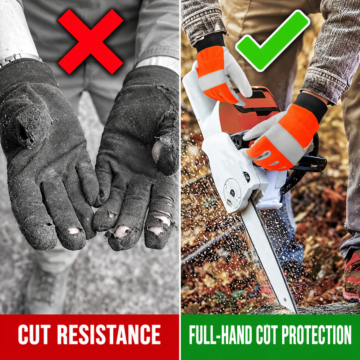 Chainsaw Gloves Saw Protection on Left Hand Back