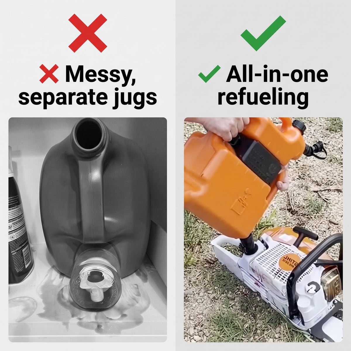 Portable Dual-Chamber Chainsaw Fuel and Bar Oil Container